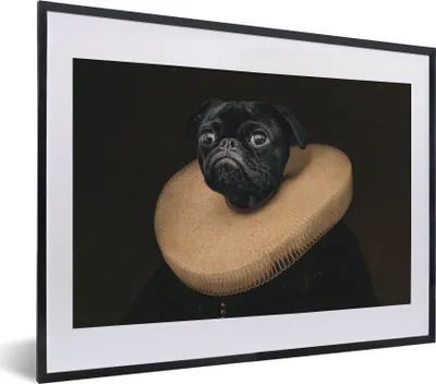 Produktbild von MuchoWow® Gerahmtes Poster Gemälde - Mops - Alte Meister 40x30 cm - Poster mit Schwarzem Bilderrahmen Wandposter Rahmen Foto Bilder - Bilderrahmen - Poster im Rahmen
