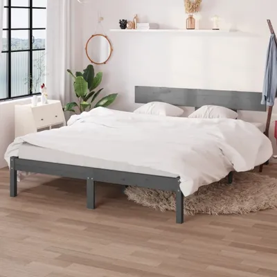Produktbild von The Living Store Massivholzbett Grau Kiefer 200x200 cm
