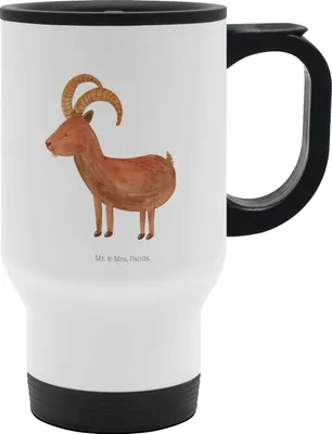 Produktbild von Mr. & Mrs. Panda Thermobecher Sternzeichen Steinbock - Weiß - Geschenk, heißgetränke becher, Auslaufsicher, Isolierbecher, Geburtstag Januar, Edelstahlbecher, Steinböcke