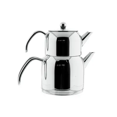 Obrázek produktu pro Sada konviček a hrnců Almina Teekessel-Set s víkem, sada Caydanlik Takimi, vyrobená z nerezové oceli 18/10, stříbrná barva, objem 0,7 l / 1,5 l, vhodná pro všechny typy sporáků