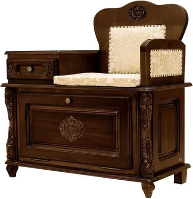 Produktbild von Casa Padrino Luxus Barock Telefonbank Dunkelbraun / Creme - Handgefertigter Barockstil Massivholz Flurschrank mit Sitzbank - Barock Möbel