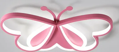 A pink butterfly-shaped ceiling lamp with white LED lights.