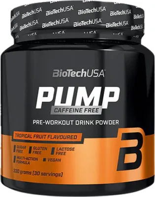 Obrázok produktu pre BioTech USA Pump Caffeine Free 330 g tropical / Predtréningové pumpy ( lepšie prekrvenie ) / Pretréningovka bez stimulantov s vysokým obsahom beta alanínu, citrulínu a arginínu