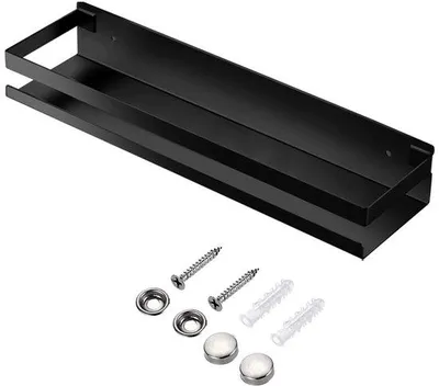 Zdjęcie produktu dla Unyqoos® Czarna półka ścienna ze stali nierdzewnej, 40 cm – półka ścienna do kuchni i łazienki, udźwig 10 kg, głębokość 5,8 cm