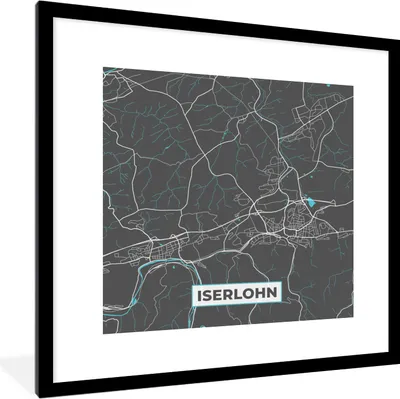 Produktbild von MuchoWow® Gerahmtes Poster Blau - Deutschland - Karte - Stadtplan - Iserlohn 40x40 cm - Poster mit Schwarzem Bilderrahmen Wandposter Rahmen Foto Bilder - Poster - Plakat im Rahmen