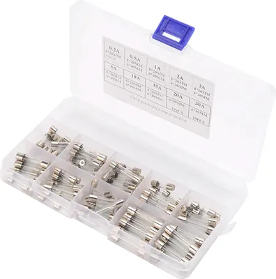 Zdjęcie produktu dla Zestaw 100 sztuk szybkich bezpieczników samochodowych do szyb samochodowych, 55 sztuk 5x20 mm, 45 sztuk 6*30 mm, natężenie 0,2 A, 0,5 A, 1 A, 2 A, 3 A, 5 A, 10 A, 15 A, 20 A, 30 A