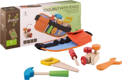 Produktbild von Jouéco Holz Werkzeuggürtel - Spielzeug Werkzeug 9-teilig für Kinder