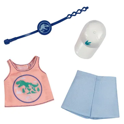 Produktbild von Mattel Barbie Puppenbekleidung Jurassic World Lizenz GWF05/GRD46 Serie 2 – 1 Outfit + 2 Zubehörteile – detailverliebtes Outfit