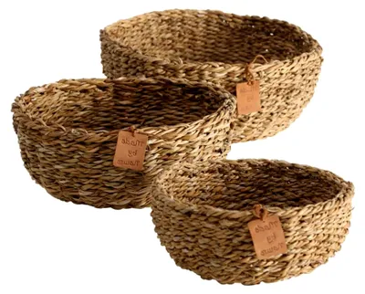 Produktbild von Korbset Sophy 3-teilig (rund, Aufbewahrungskörbe aus Seegras, natürliche Farben, Deko-Körbe im Boho-Stil, skandinavisch)