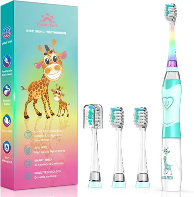 Produktbild von Elektrische Kinderzahnbürste ab 2-12 Jahre mit Regenbogen LED Licht, Timer, 24000 Vibrationen, Schallzahnbürste, IPX7 wasserdicht