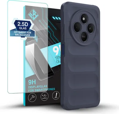 Produktbild von Handy Hülle für Xiaomi Redmi 14C mit 9H Displayglas Displayschutz Plus Grip Case Cover Schutzhülle Softgrip Farbe: Dunkelblau