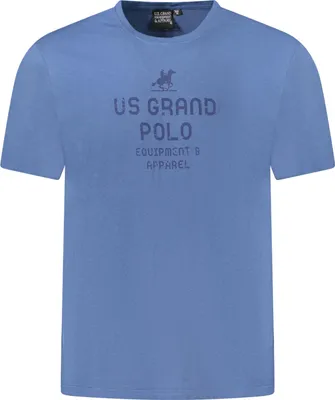 Immagine prodotto di T-shirt da uomo a maniche corte blu con scollo rotondo, stampa e logo