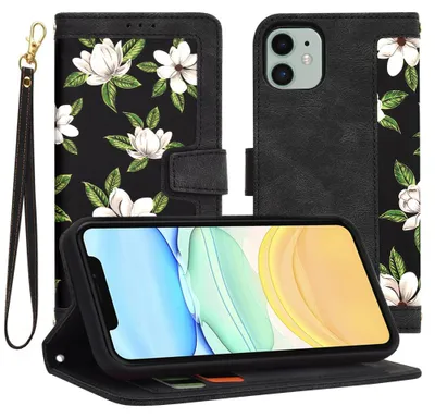 Produktbild von Techsuit FlipCraft Book Wallet Klapphülle mit Kabel für Apple iPhone 11 - Flowers of the Dawn