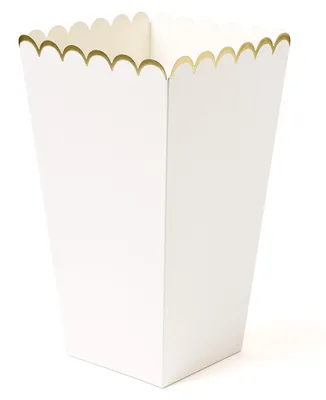 Image de 8 boîtes à pop-corn blanches et dorées (12,5 x 7 cm) en carton ondulé -