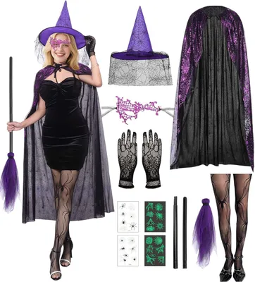 Produktbild von Hexenkostüm Kostüm Verkleidung Halloween Damen Set Schwarz