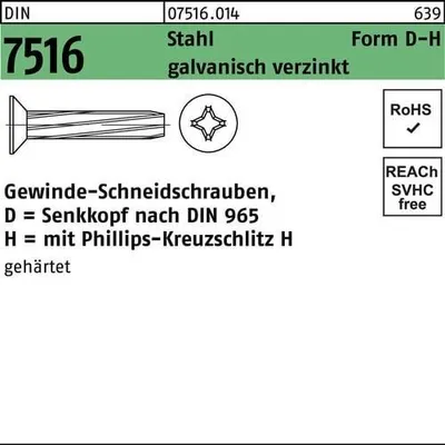 Produktbild von Reyher  Gew.-Schneidschrauben DIN 7516 St. D M 6x16 -H vz (500 Stück)
