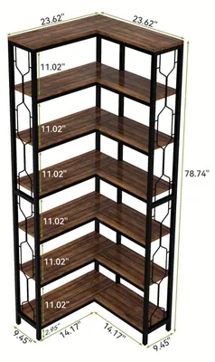 Image de Étagère d'angle industrielle à 7 niveaux - Bibliothèque en bois - Présentoir indépendant - Petite étagère - Organisateur de livres
