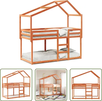 Produktbild von The Living Store Etagenbett mit Dach Wachsbraun 90x190 cm Massivholz Kiefer