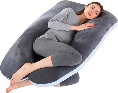 Image de ele ELEOPTION Grand coussin d'allaitement en U Coussin de grossesse avec housse en velours interchangeable et lavable 70 x 145 cm / Bleu gris