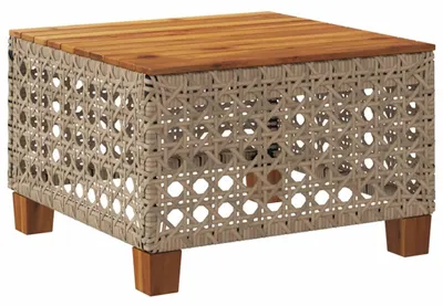 Produktbild von vidaXL Gartentisch Beige 55x55x36 cm Poly Rattan Akazienholz