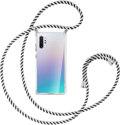 Produktbild von Handykette Backcover-Schutzhülle mit Band (Metall silberfarben) für Samsung Galaxy Note 10 Plus - schwarz/weiß gestreift
