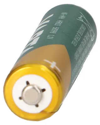 A close-up shot of a single AAA battery.
