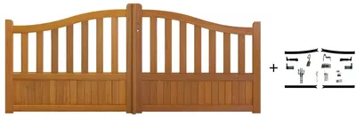 Image de Portail En Bois Ajouree L3,50m x H1,10/1,30 (Quincaillerie inclus 396) Saphir