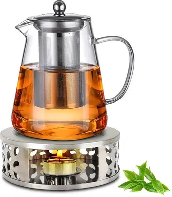 Zdjęcie produktu dla Czajnik szklany Unyqoos® o pojemności 1300 ml z podgrzewaczem ze stali nierdzewnej i bardzo drobnym sitkiem – odporny na zmiany temperatury, idealny do parzenia luźno liściastej herbaty czarnej i zielonej