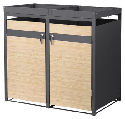 Produktbild von ML-Design Mülltonnenbox mit Pflanzdach für 2 Tonnen 240L 132x80x124 cm Stahl