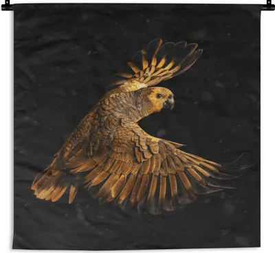Produktbild von MuchoWow® Wandteppich Wandbehang Papagei - Gold - Fliegen 150x150 cm Tapisserie Dekoration Wandtuch - Wohnaccessoires - Modernes