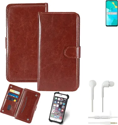 Produktbild von K-S-Trade 360° Hülle kompatibel mit Huawei Honor 30S inkl. Headphones braun Kunstleder Case BookCase WalletCase Kunstlederederhülle Handyhülle,