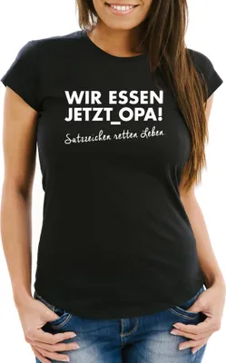 Produktbild von Lustiges Damen T-Shirt Wir essen jetzt Opa, Satzzeichen retten Leben. Moonworks® schwarz M