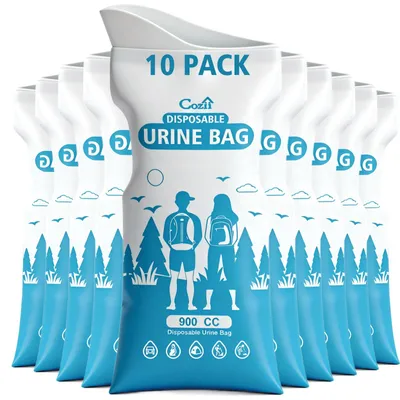Zdjęcie produktu dla Jednorazowe worki na mocz, pojemność 900 ml, 10 sztuk, odporne na wycieki, do użytku w podróży
