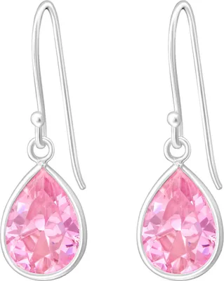 Produktbild von 925 Sterling Silber Ohrhaken Ohrringe Ohrhänger mit Zirkoniatropfen in verschiedenen Farben Farbe - Pink