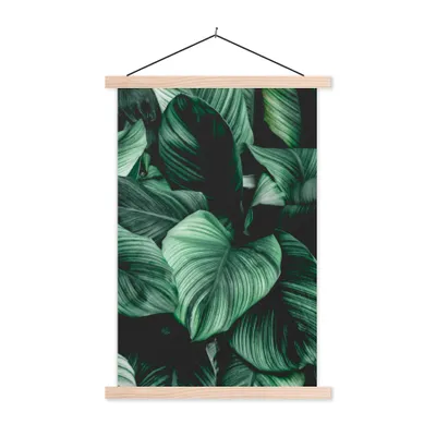 Produktbild von MuchoWow® Textilposter Dschungel - Blätter - Tropisch - Pflanzen - Natur 60x90 cm mit holzfarbenen Rahmen - Textil