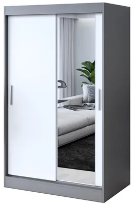 Zdjęcie produktu dla Szafa przesuwna - 120x200cm - Antracyt Mat/ Biały Mat - Szafa przesuwna HUGO - z lustrem- do sypialni i garderoby
