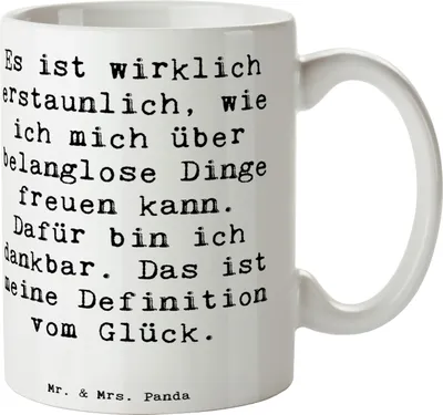 Produktbild von Mr. & Mrs. Panda Tasse Spruch Dankbarkeit für kleine Dinge - Weiß - Geschenk, Alltagsmomente, Sprüche über, Zufriedenheit, Becher, Stressbewältigung, Zitat, Keramiktasse