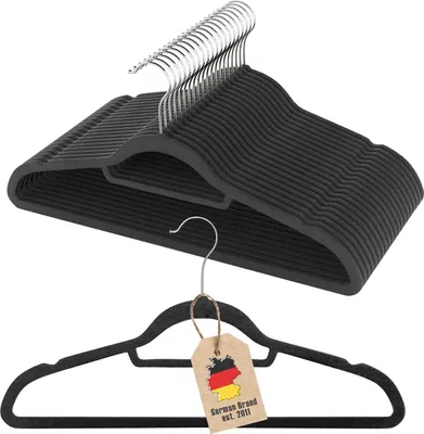Obrázek produktu pro Intirilife Space Saving Clothes Hangers 20x SEAM BLACK plast s háčky z nerezové oceli otočnými o 360 stupňů a tyčí na kravatu - věšák na oblečení věšák na šaty věšák na obleky
