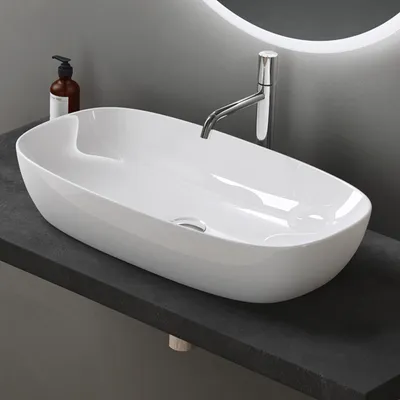 Immagine prodotto di doporro Lavabo da Appoggio in Vetroceramica Bianco Lucido 60 cm, Lavandino Bagno Brüssel104