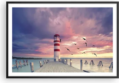 Produktbild von Gerahmtes Poster - Schwarzer Rahmen - Laterne Meer Küste - 91,5x61 cm - Wand Bild - Wanddeko - Wandbilder - Kunstposter - Wandposter - Bilderrahmen - Bilder - Kunstdruck - P2BAA91x61-4978