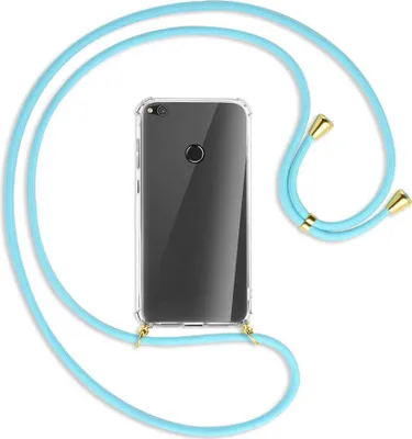 Produktbild von Handykette Backcover-Schutzhülle mit Band (Metall goldfarben) für Huawei P8 Lite / P9 Lite 2017 - himmelblau