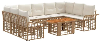 Produktbild von vidaXL Gartensofa-set 10 stk. Natürlich und Cremweiß Poly-Rattan