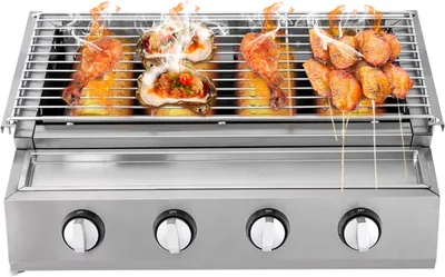 Zdjęcie produktu dla Grill gazowy 4-palnikowy Przenośny grill kempingowy ze stali nierdzewnej na taras ogrodowy Grill piknikowy