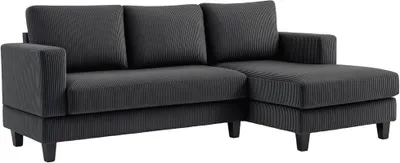 Produktbild von Ecksofa L-Form 3-Sitzer Cord-Optik, bis 400 kg, 214x134x87 cm, Dunkelgrau