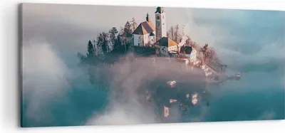 Produktbild von Bild auf Leinwand - Leinwandbild - Einteilig - Alpen Bled Kirche - 120x50cm - Wand Bild - Wanddeko - Wandbilder - Leinwanddruck - Bilder - Wanddekoration - Leinwand bilder - Wandbild - AB120x50-4130
