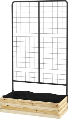Obrázek produktu pro Vyvýšený záhon s mříží, dřevěný květináč, záhon na bylinky, truhlík na zahradu, balkon, přírodní dřevo, 80 x 38 x 145 cm