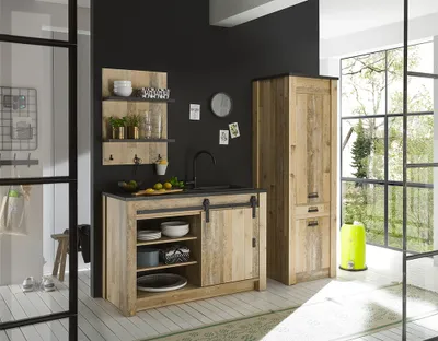 Produktbild von Küchen Set inkl. Stauraumschrank mit Softclose SHELTON-61 in Old Style hell Nb. mit anthrazit
