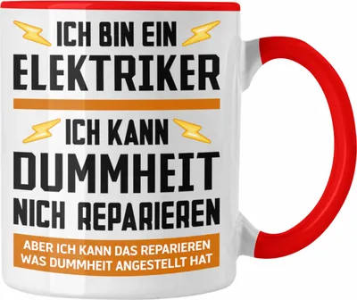 Produktbild von Trendation - Elektriker Tasse Spruch Männer Geschenk Lustig Gadget Geschenke Kaffeebecher Kaffeetasse (Rot)