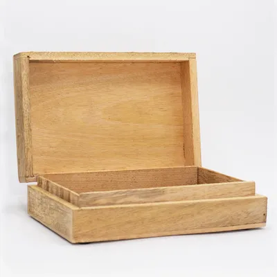 Productafbeelding van Grote rechthoekige doos 21,5x14x6,3 cm - Hamsa witkalk