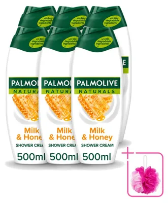 Productafbeelding van 6 x Palmolive Naturals Douchecrème Melk & Honing, 500 ml - Voordeelverpakking - 6 stuks